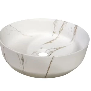 Waskom keramiek rond marmerlook wit